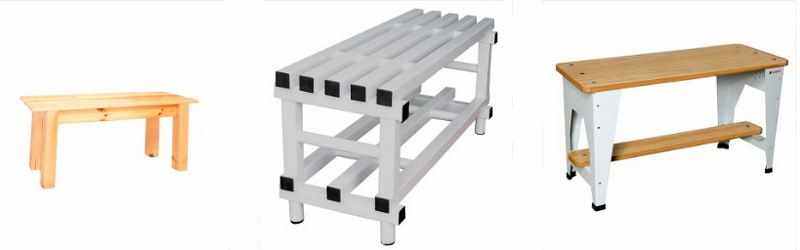 bancos vestuario de plastico y de madera